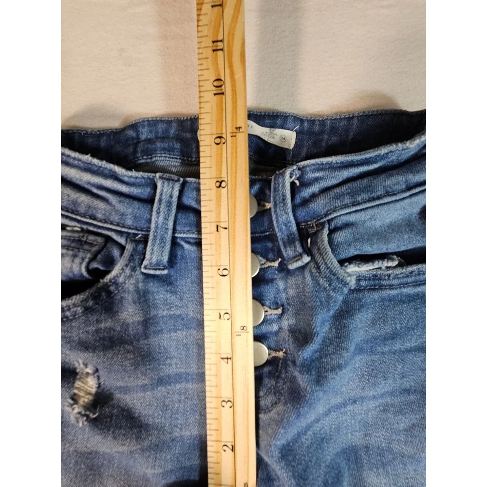 Altar'd State Distressed Skinny Jean Blue Button Fly High Rise T5069-F24 Size 24